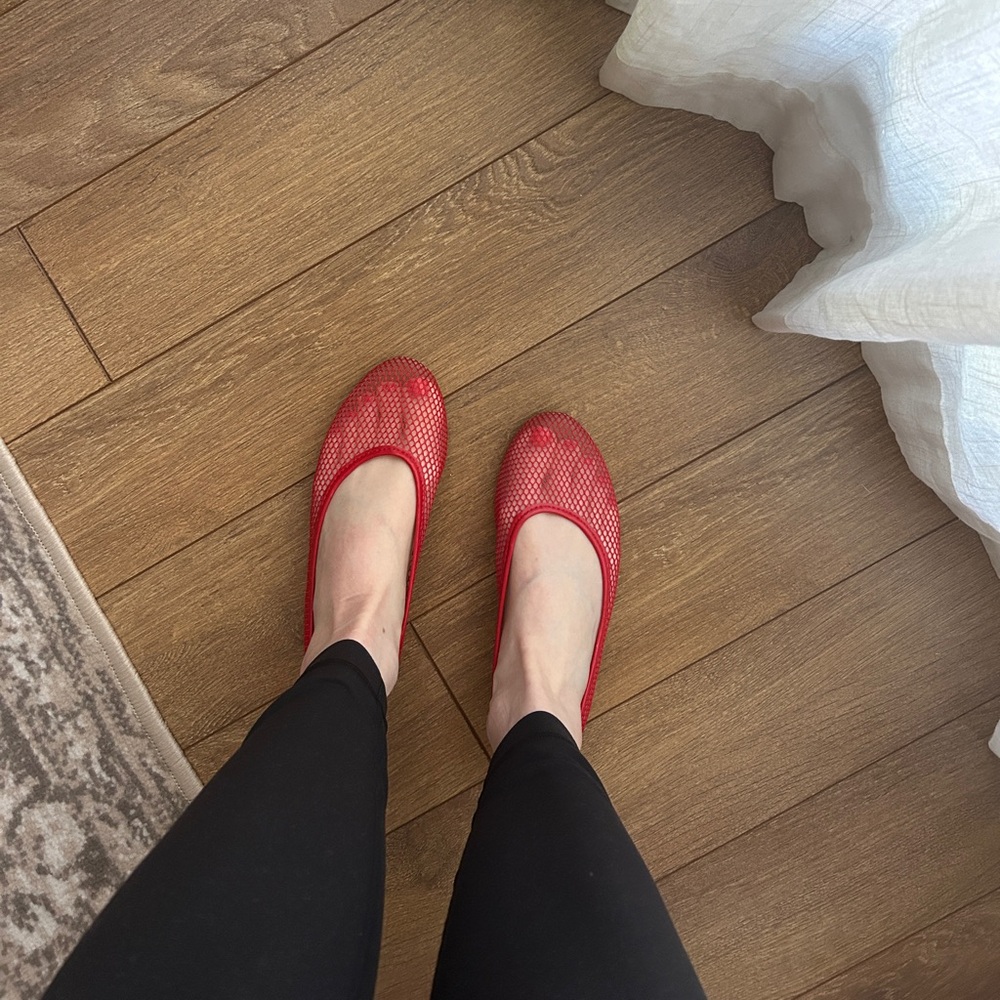 Pieces Red Mesh Ballet Flats